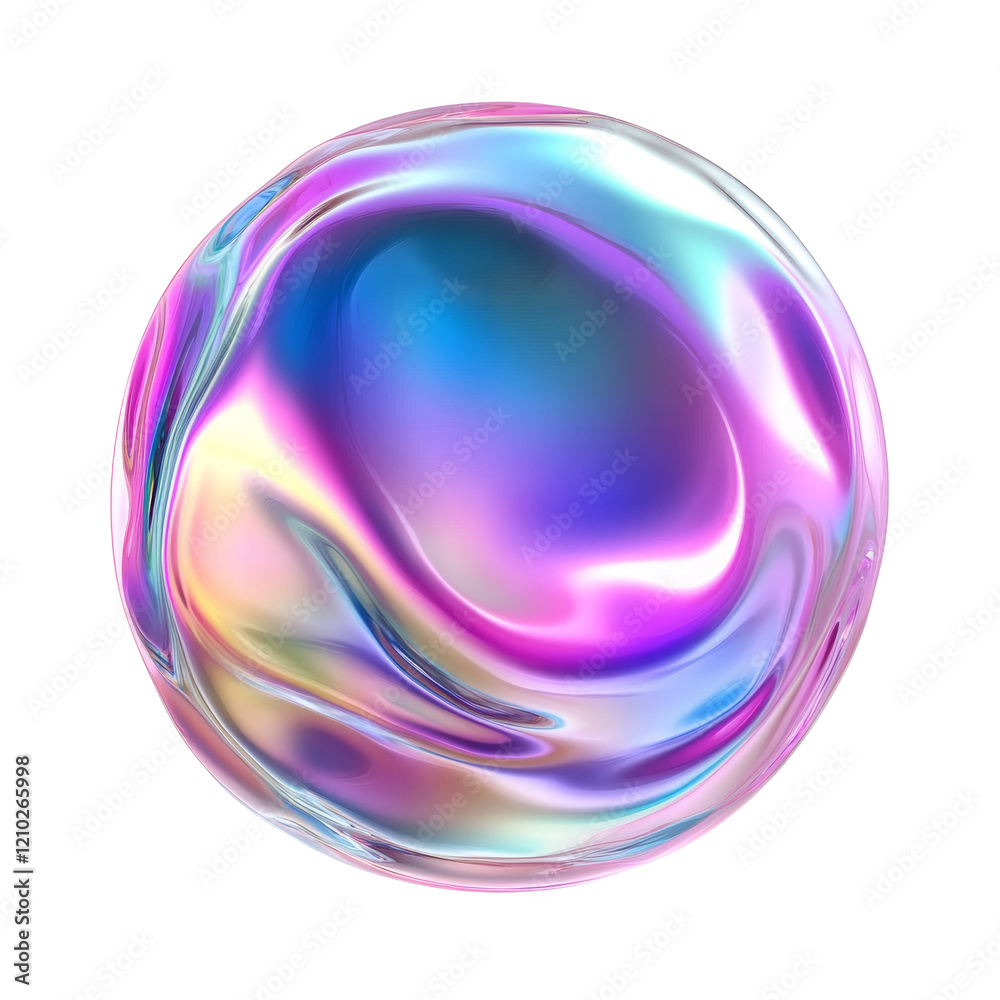 Obraz premium A digitally created image shows a vibrant iridescent sphere with flowing pastel colors creating a dynamic and elegant abstract design.