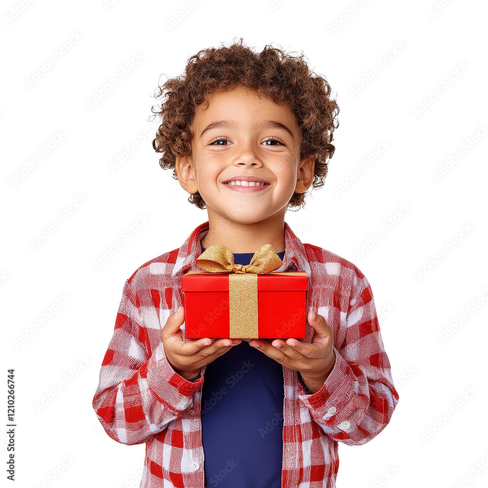 Joyful child holding red gift box home png image cheerful environment close-up celebration concept Joyful child holding red gift box home png image cheerful environment close-up celebration concept