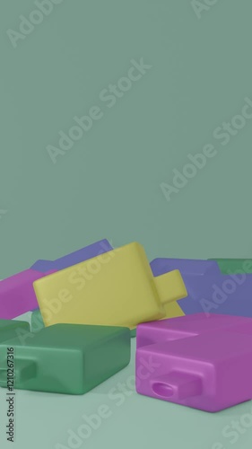 3D Multi-colored vaping device falling from above to the floor