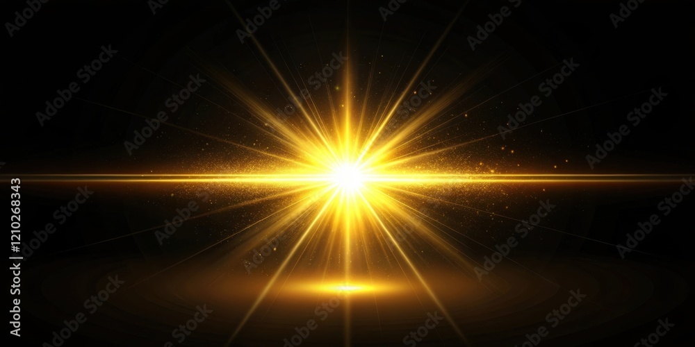 Obraz premium Golden Light Burst Radiating with Sparkling Dust and Glowing Rays on Black Background