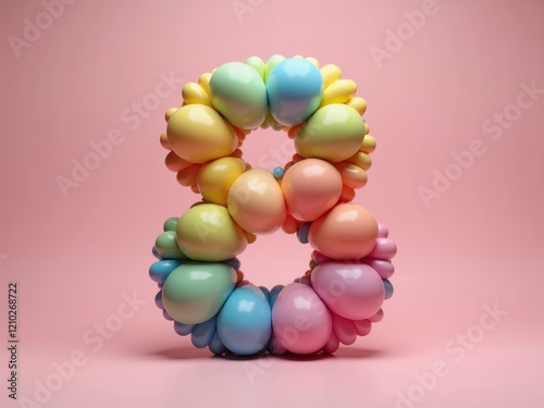 Colorful eight made of pastel balloons arranged in a playful design for celebration decor photo