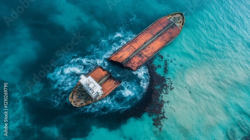 Oil spilling into the water from a giant fracked tanker 