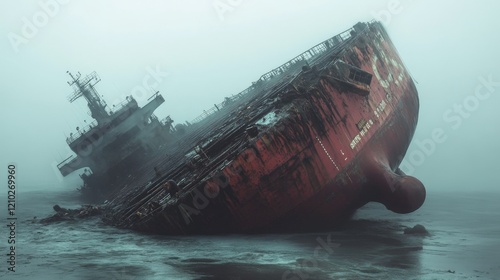 Oil spilling into the water from a giant fracked tanker 