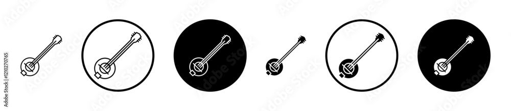 Banjo icon set in black filled and stroke line style. Banjo icon set in black filled and stroke line style.