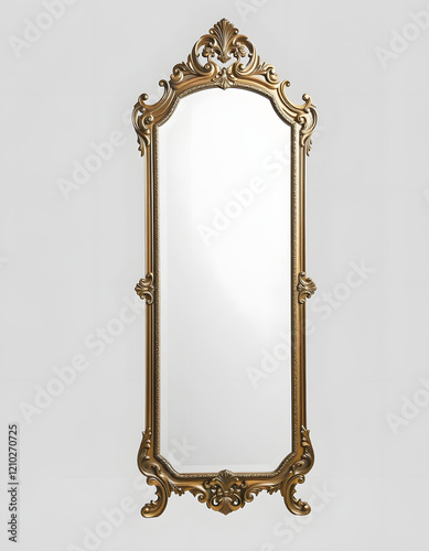 an ornate vintage style full length mirror isolated on a transparent background, smooth light, with white tones