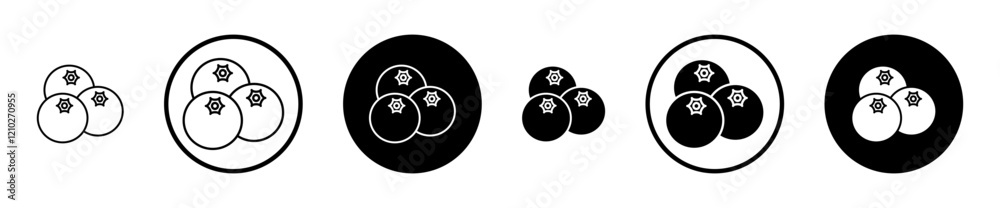 Blueberries icon set in black filled and stroke line style. Blueberries icon set in black filled and stroke line style.