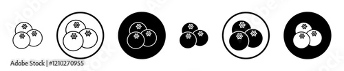 Blueberries icon set in black filled and stroke line style.