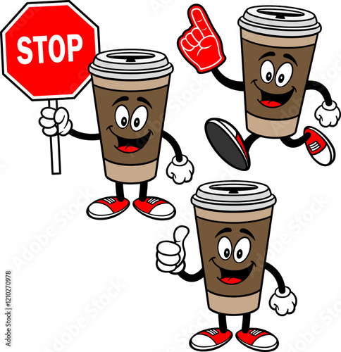 Coffee Character Set 03, Hand Drawn Vector illustrations, Isolated On Transparent Background
