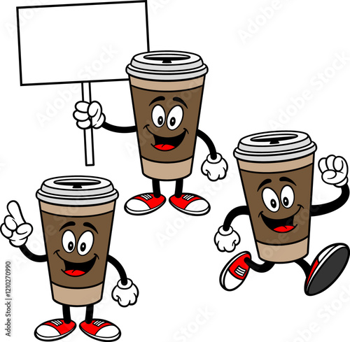 Coffee Character Set 04, Hand Drawn Vector illustrations, Isolated On Transparent Background
