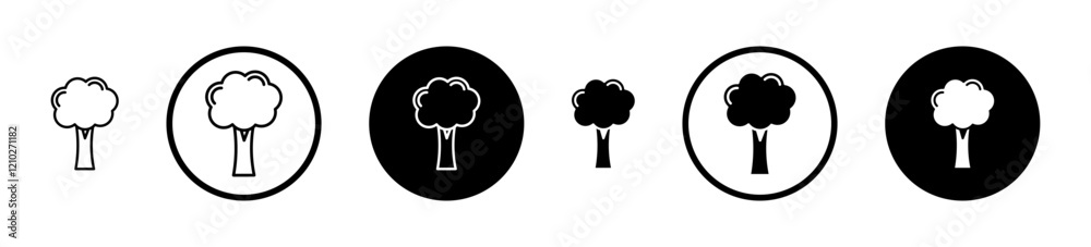 Broccoli icon set in black filled and stroke line style. Broccoli icon set in black filled and stroke line style.
