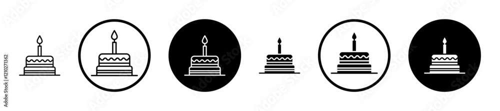 Cake icons set in black filled and stroke line style Cake icons set in black filled and stroke line style