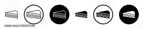 Cake-slice icon set in black filled and stroke line style.