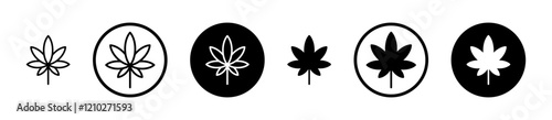 Cannabis icon set in black filled and stroke line style.
