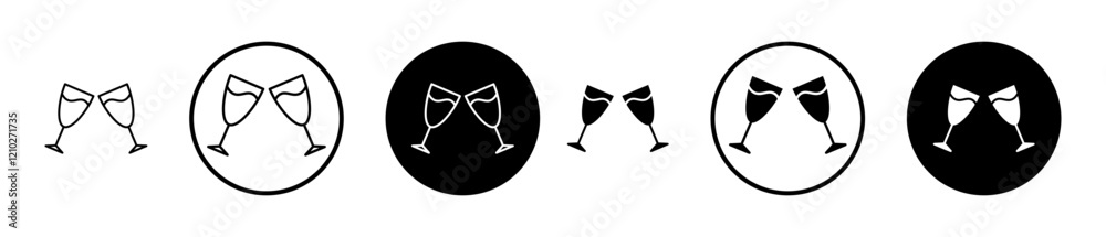 Champagne Glass icon set in black filled and stroke line style. Champagne Glass icon set in black filled and stroke line style.