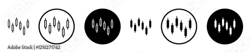 Chart candlestick icon set in black filled and stroke line style.