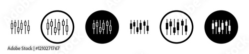 Chart candlestick icon set in black filled and stroke line style.