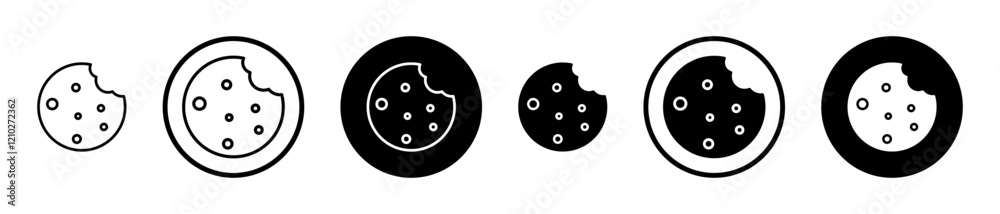 Cookie icons set in black filled and stroke line style Cookie icons set in black filled and stroke line style