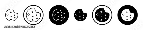 Cookie icons set in black filled and stroke line style