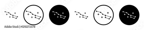 Constellation icon set in black filled and stroke line style.