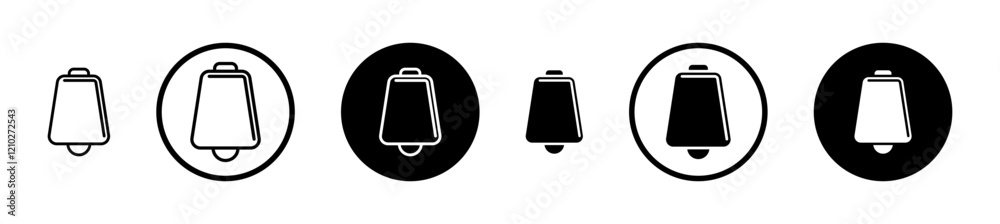 Cowbell icon set in black filled and stroke line style. Cowbell icon set in black filled and stroke line style.