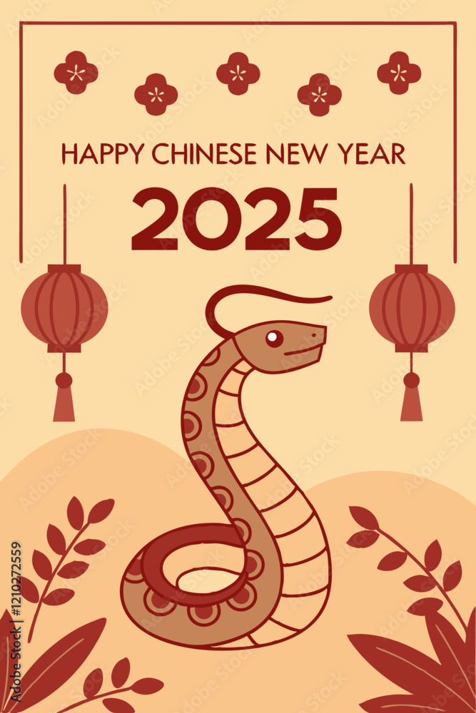 Obraz premium celebration of Chinese New Year 2025, highlighting the Year of the Snake. With bright colors and traditional elements like red lanterns and elegant snake motifs. Creaeted with generative AI.