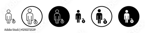 Debt icon set in black filled and stroke line style.