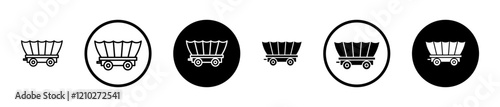 Covered wagon icon set in black filled and stroke line style.