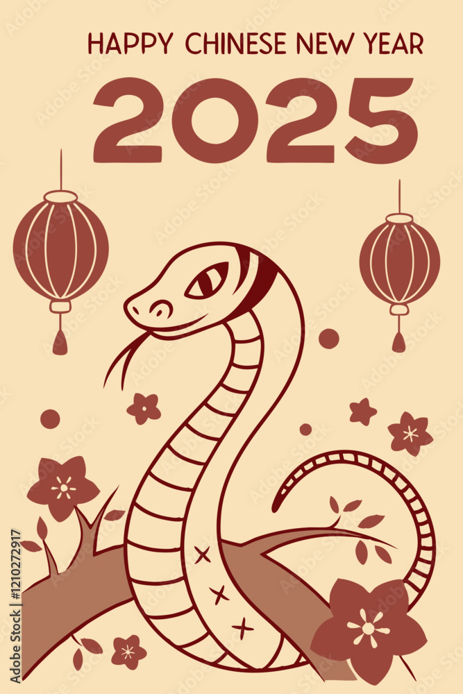 Obraz premium celebration of Chinese New Year 2025, highlighting the Year of the Snake. With bright colors and traditional elements like red lanterns and elegant snake motifs. Creaeted with generative AI.