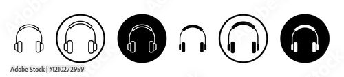 Ear muffs icon set in black filled and stroke line style.