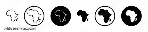 Earth africa icon set in black filled and stroke line style.