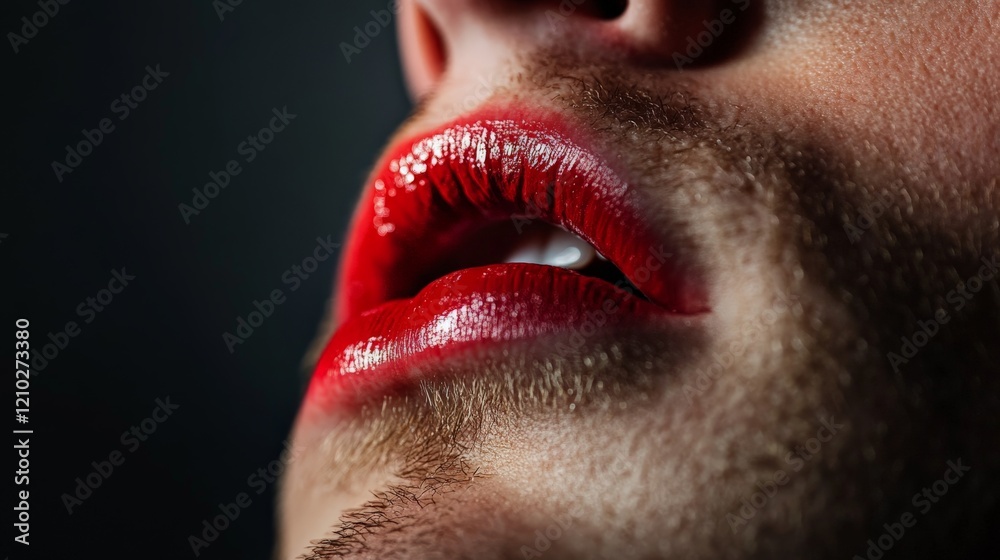 Fototapeta premium Man with Red Lipstick