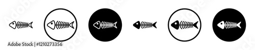 Fish bones icon set in black filled and stroke line style.