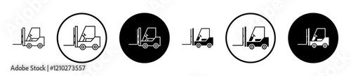 Forklift icons set in black filled and stroke line style