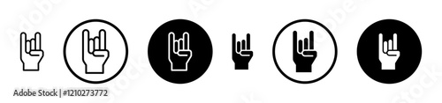 Hand Horns icon set in black filled and stroke line style.