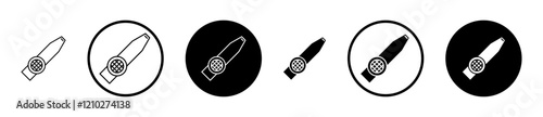 Kazoo icon set in black filled and stroke line style.
