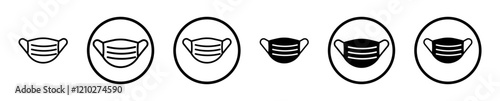 Mask face icon set in black filled and stroke line style.