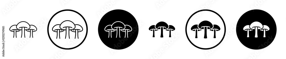 Mushroom icons set in black filled and stroke line style Mushroom icons set in black filled and stroke line style