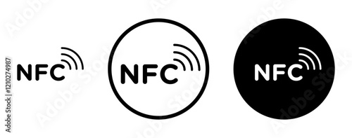 Nfc icon set in black filled and stroke line style.