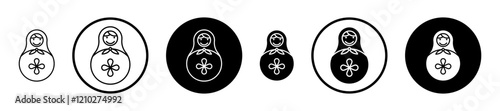 Nesting dolls icon set in black filled and stroke line style.