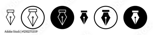 Pen nib icon set in black filled and stroke line style.