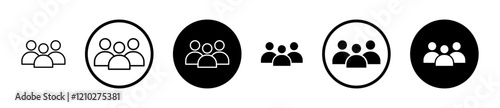 People icon set in black filled and stroke line style.