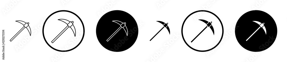 Pickaxe icon set in black filled and stroke line style. Pickaxe icon set in black filled and stroke line style.