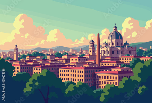 Stunning Roman Basilica and River Bridge Scene
