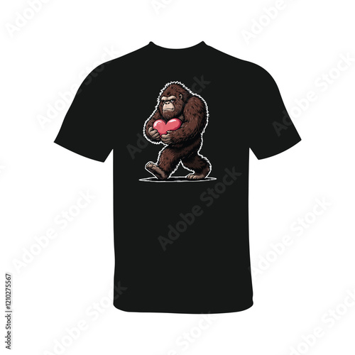 Bigfoot Holding Heart T-Shirt – Unique Sasquatch Love Design for Cryptid Fans