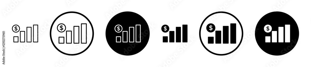 Revenue icons set in black filled and stroke line style Revenue icons set in black filled and stroke line style