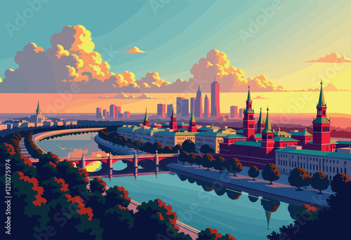 St. Basil's Cathedral and Kremlin by the Moskva River