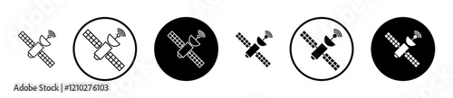 Satellite Icons vectors. black solid and liner versions