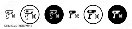 Scanner gun icon set in black filled and stroke line style.