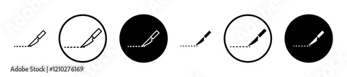 Scalpel path icon set in black filled and stroke line style.
