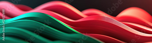 Dynamic flowing lines in green and red create abstract finance theme
